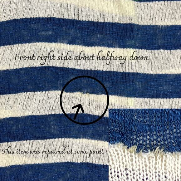 Rue 21 Navy & White Striped Drop Shoulder Sweater Split Tail 3/4 Sleeves Large - Picture 4 of 11